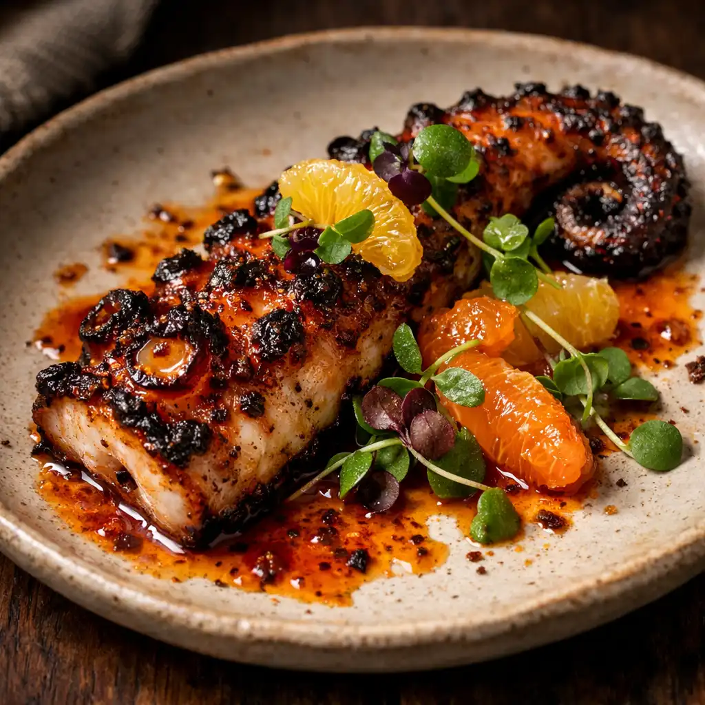 Charred octopus with smoked paprika oil and citrus salad