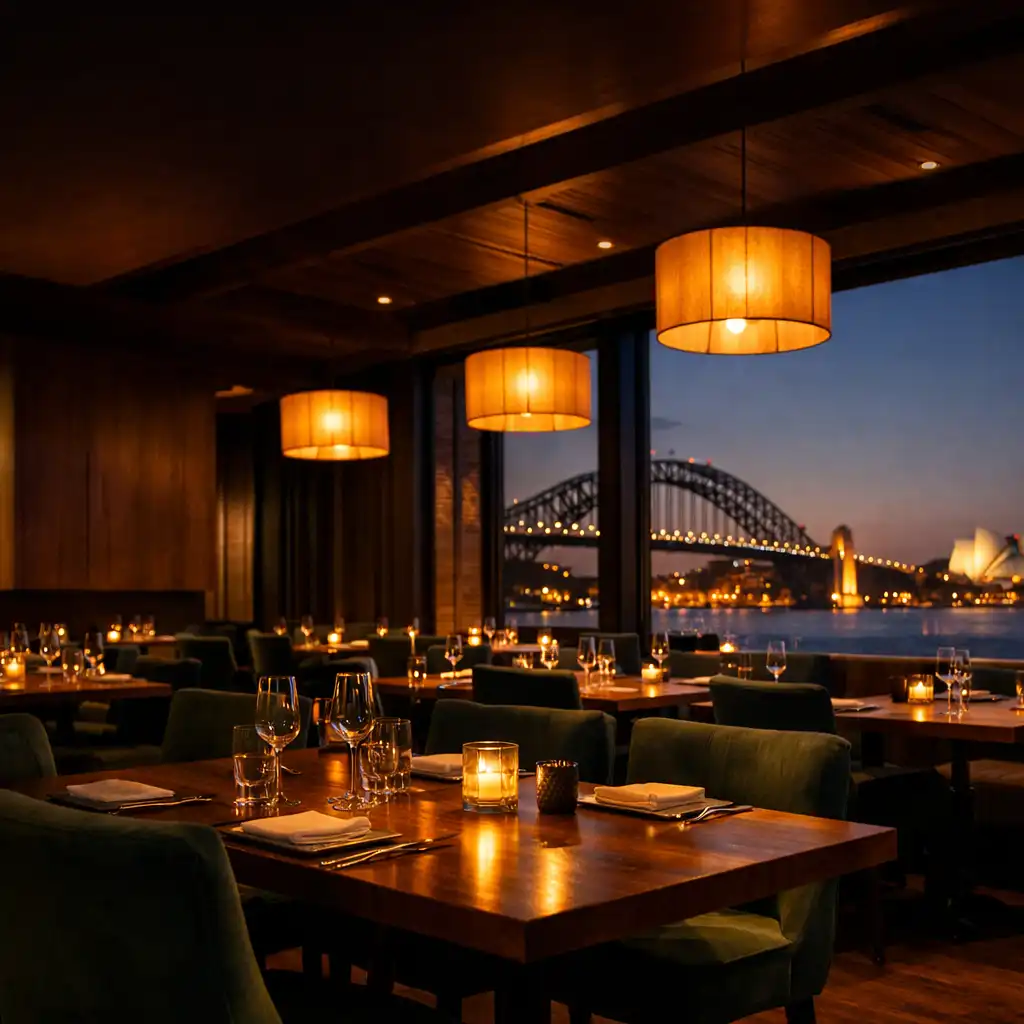 Warmly lit dining room at Mesada Fortuna with wood tables and upholstered chairs