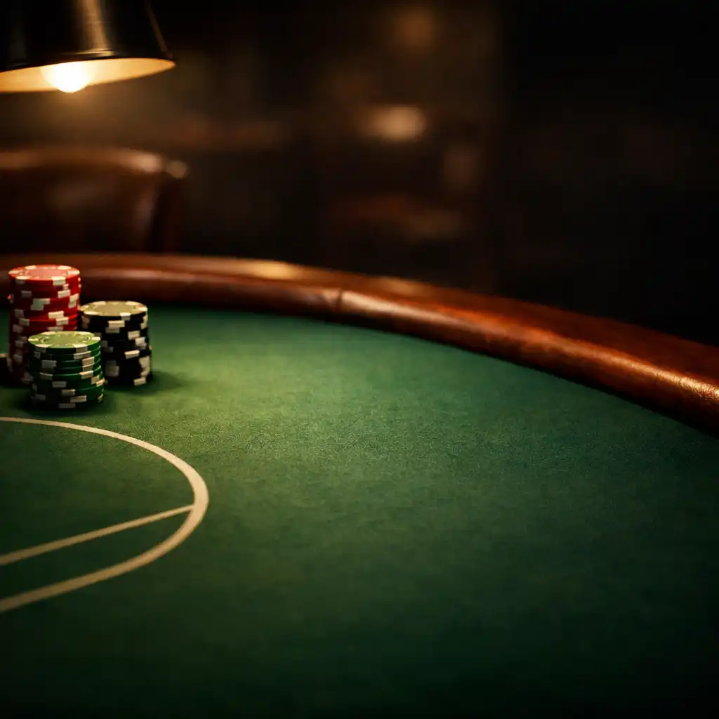 Dedicated poker table in the Mesada Fortuna card lounge with warm overhead lighting